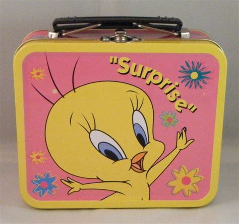 tweety bird metal lunch box|2011 Looney Tunes Tweety Bird Metal Lunch Box W/ Handle TM.